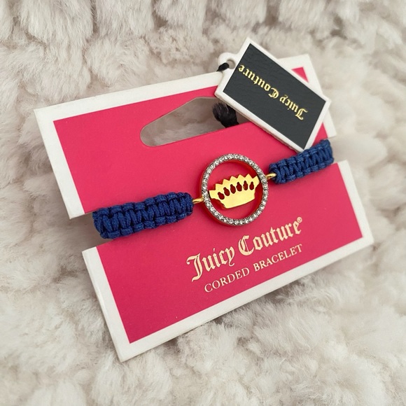 Juicy Couture Dark Blue Rope Crystal Crown Friendship Adjustable Bracelet NWT - Picture 5 of 7